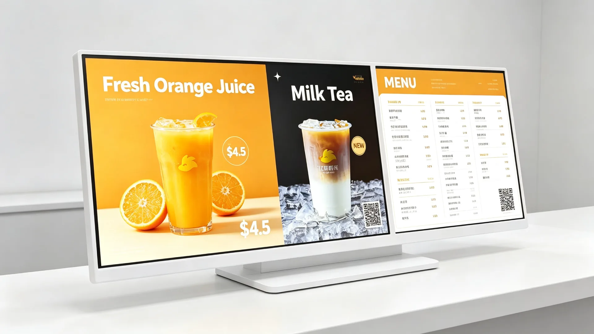 Landscape, portrait and split-screen content layout comparison for countertop digital menu board