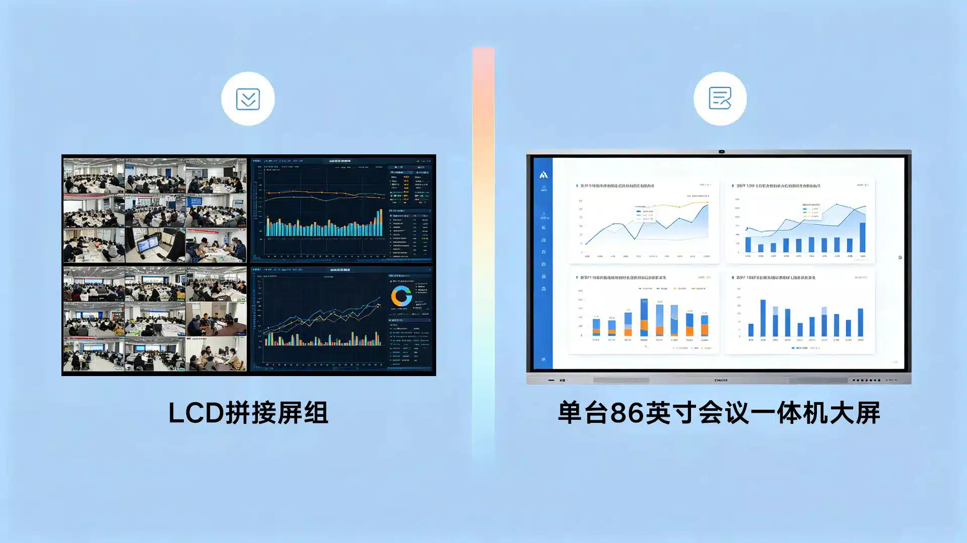 Qtenboard 65寸拼接屏与86寸一体机选型对比图商业显示方案选择