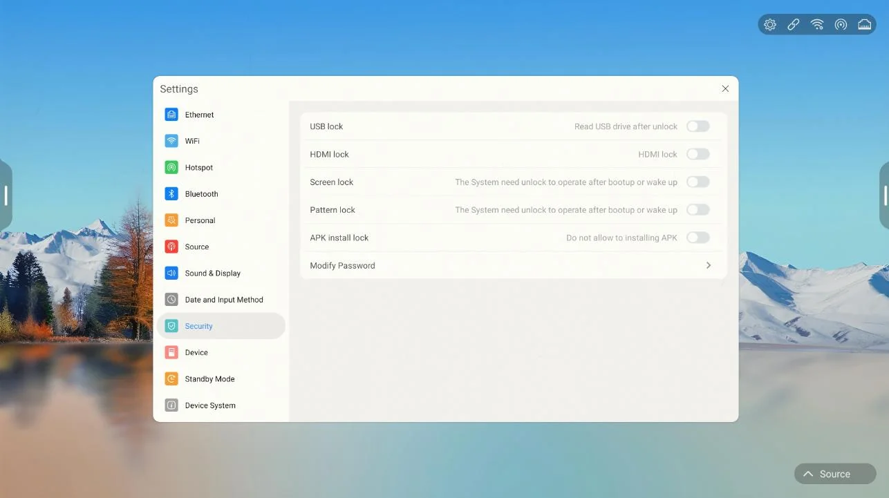 Qtenboard 9679 Security Settings