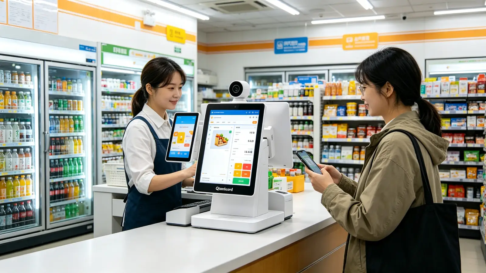 Qtenboard convenience store POS counter scene