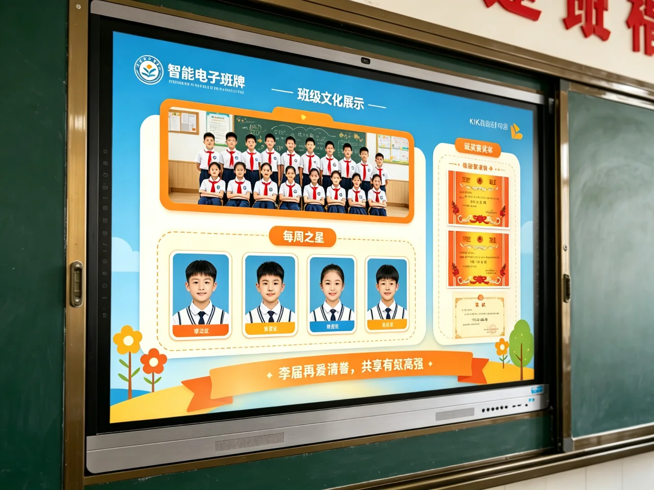 Qtenboard电子班牌班级文化展示界面班级合影荣誉每周之星
