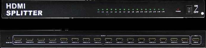 QM-HD1V16 接口面板特写：1路HDMI输入、16路HDMI输出、指示灯