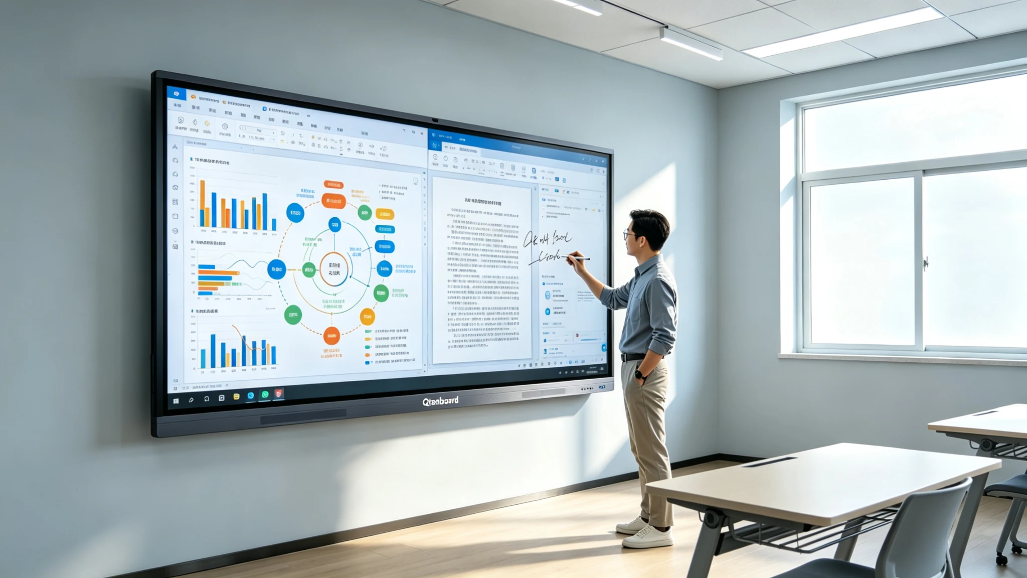 Qtenboard 4K交互式白板显示技术：4K分辨率、AG防眩光玻璃、低蓝光模式与Zero-Bonding零贴合技术