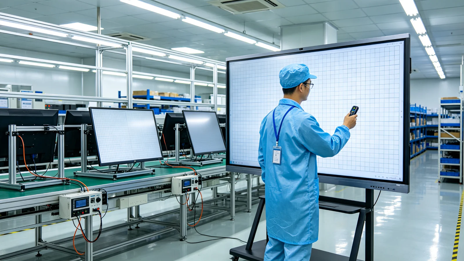 Qtenboard 深圳工厂触控校准工位与48小时高温老化测试房