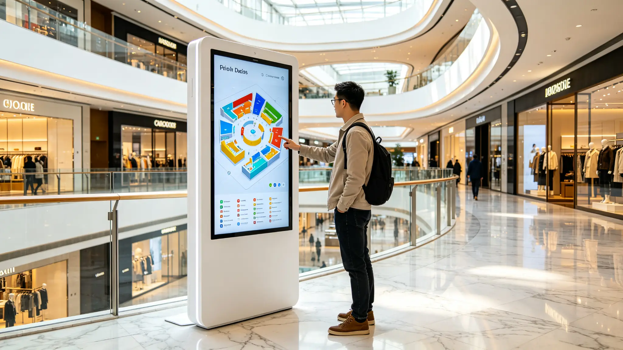 商场中庭立式导视屏与顾客交互场景 Mall Wayfinding Kiosk