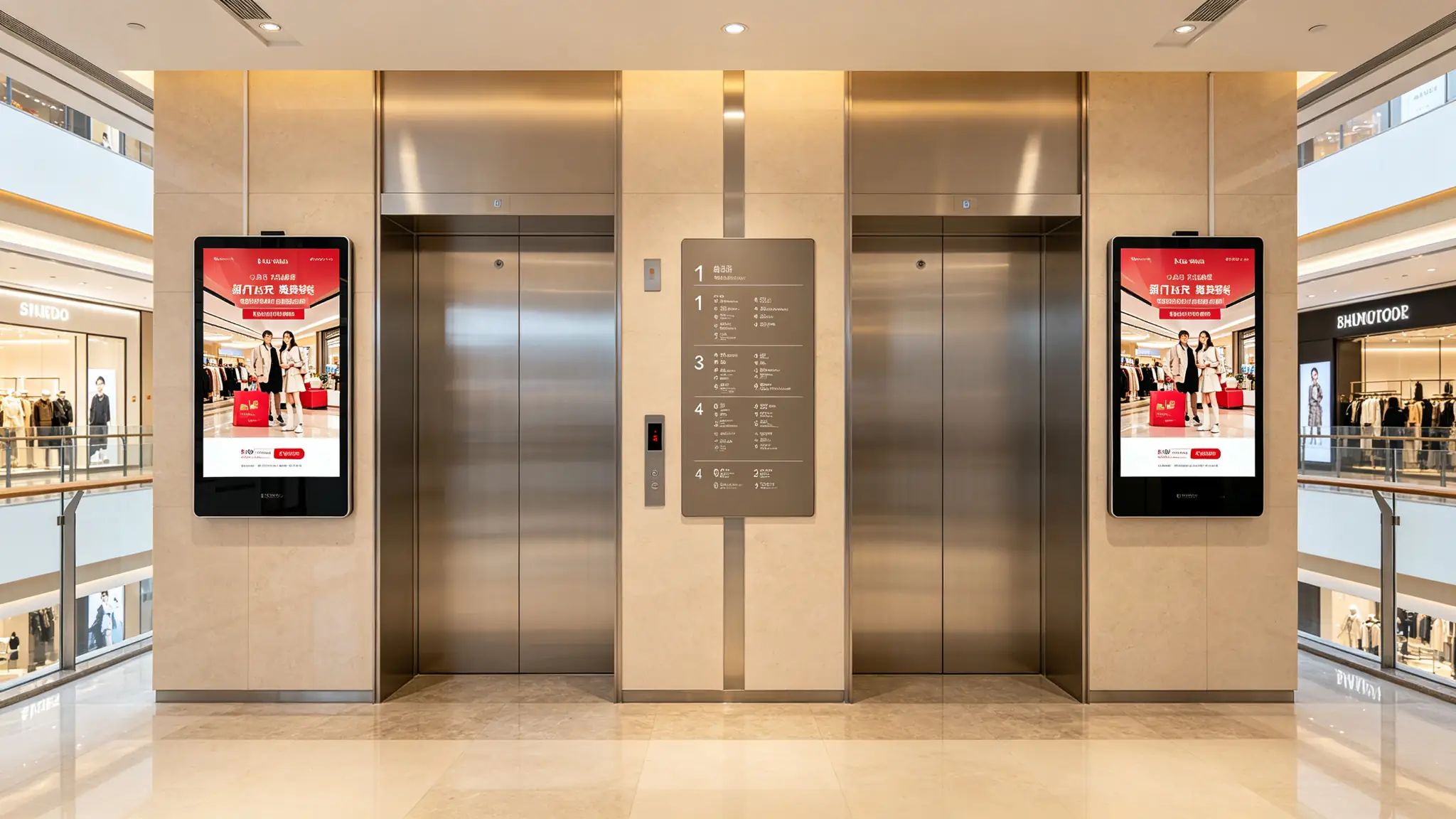 电梯广告机安装效果图 Elevator Digital Signage Mall